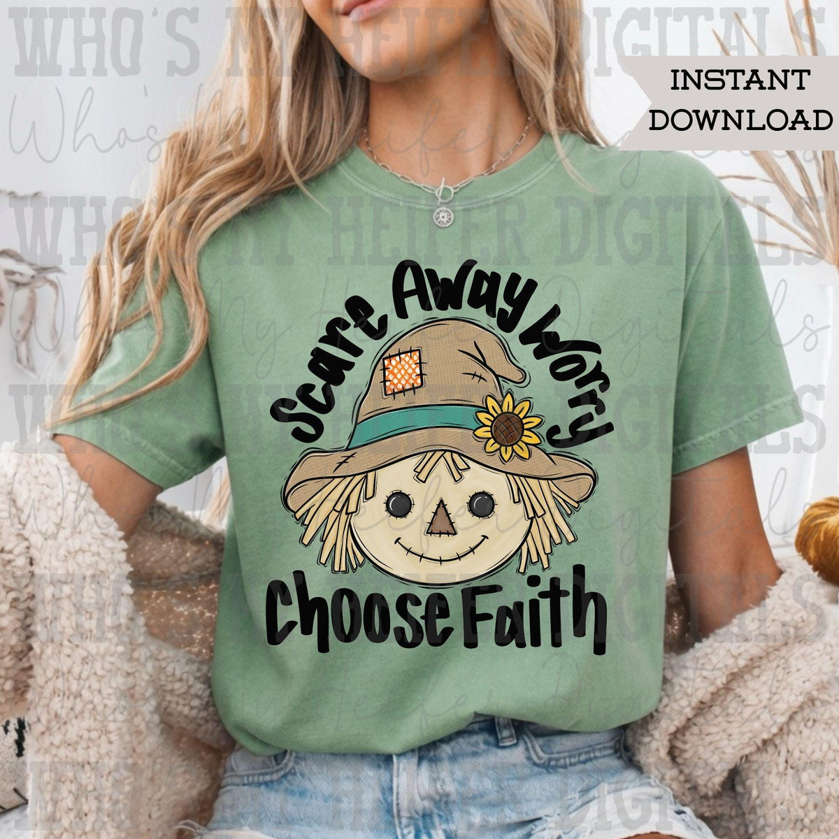 Scarecrow Flower Hat PNG Hand Drawn Whimsical Scarecrow & Positive Quote Sublimation File Religious Autumn Shirt Design Fall Theme Digital
