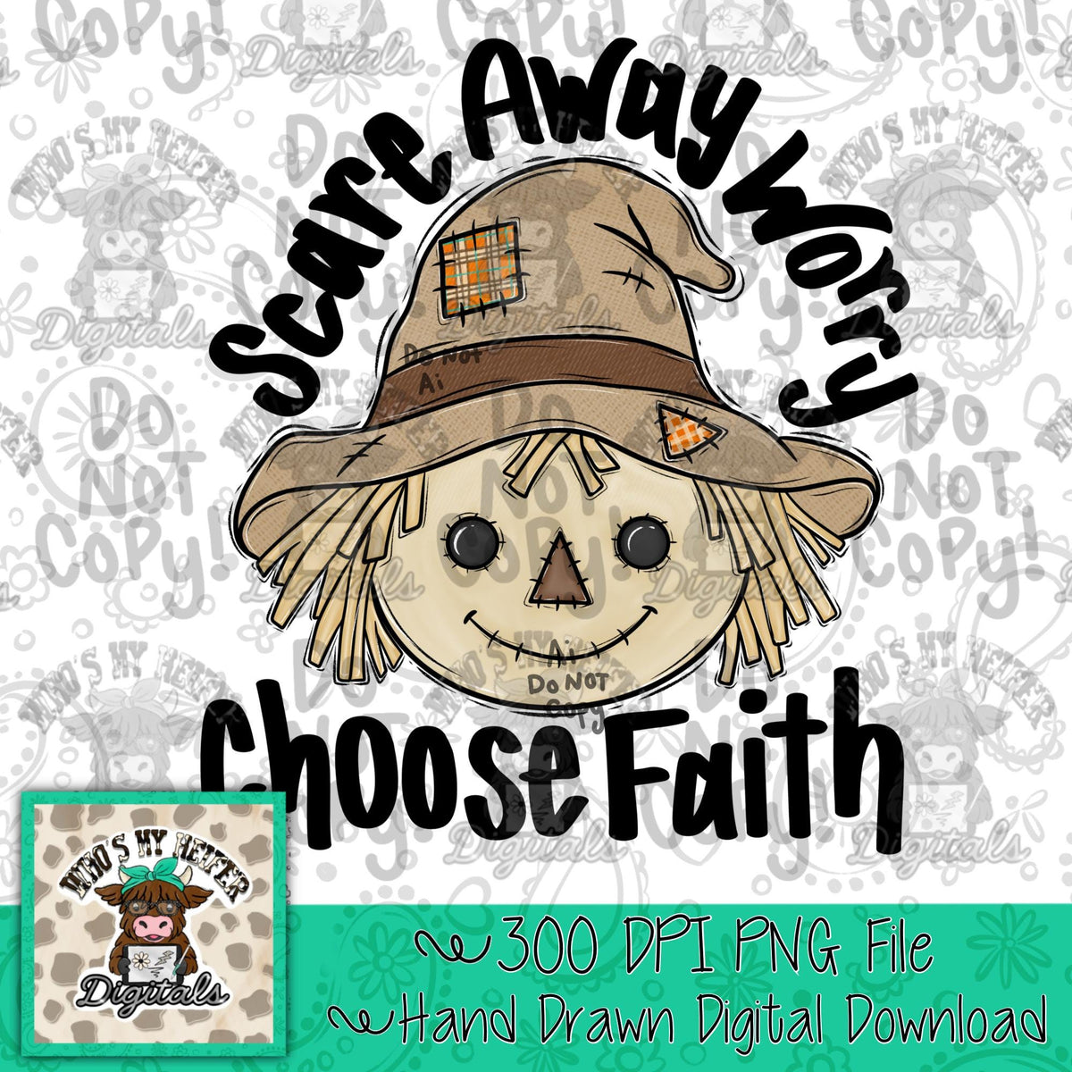 Cute Scarecrow PNG Hand Drawn Whimsical Scarecrow with Positive Quote Sublimation Religious  Autumn Shirt Design Fall Theme Digital Download