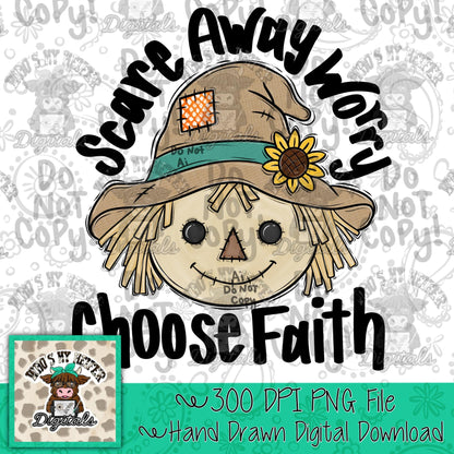 Scarecrow Flower Hat PNG Hand Drawn Whimsical Scarecrow & Positive Quote Sublimation File Religious Autumn Shirt Design Fall Theme Digital