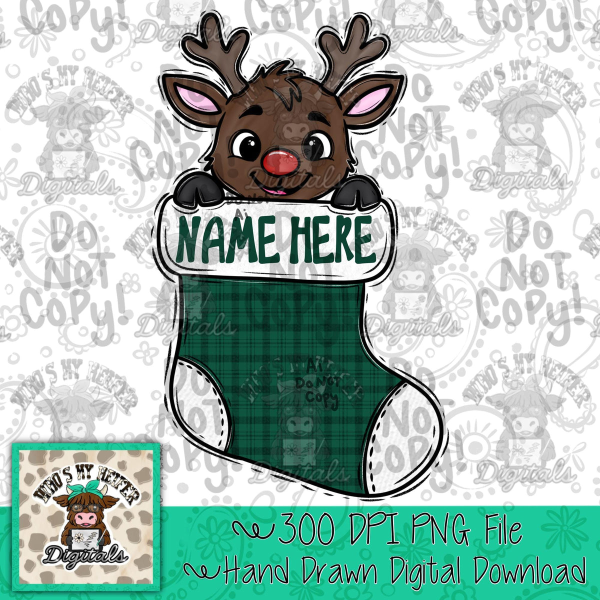 Boy Reindeer PNG Hand Drawn Deer in Stocking Sublimation File Kid Christmas Shirt Design Customizable Christmas Doodle Art