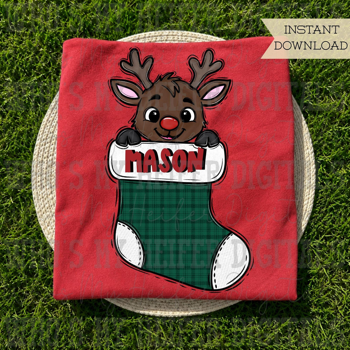 Boy Reindeer PNG Hand Drawn Deer in Stocking Sublimation File Kid Christmas Shirt Design Customizable Christmas Doodle Art