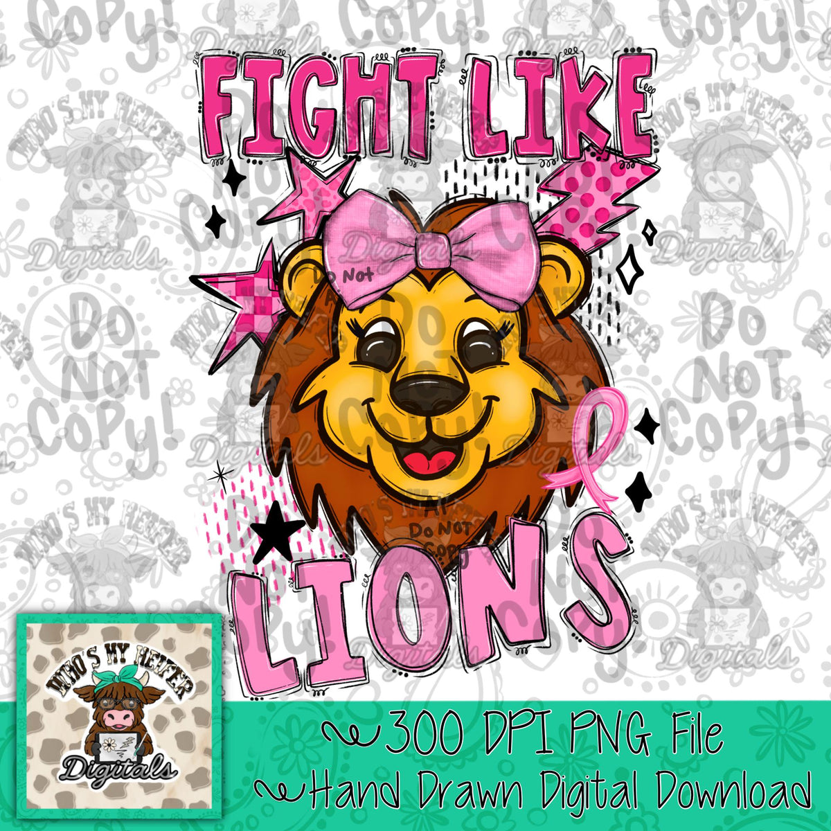 Custom Fight Like Mascot PNG Hand Drawn Retro Pink Out Mascot with Bow & Doodle Sublimation PNG Game Day Shirt Design School Spirit Mascot