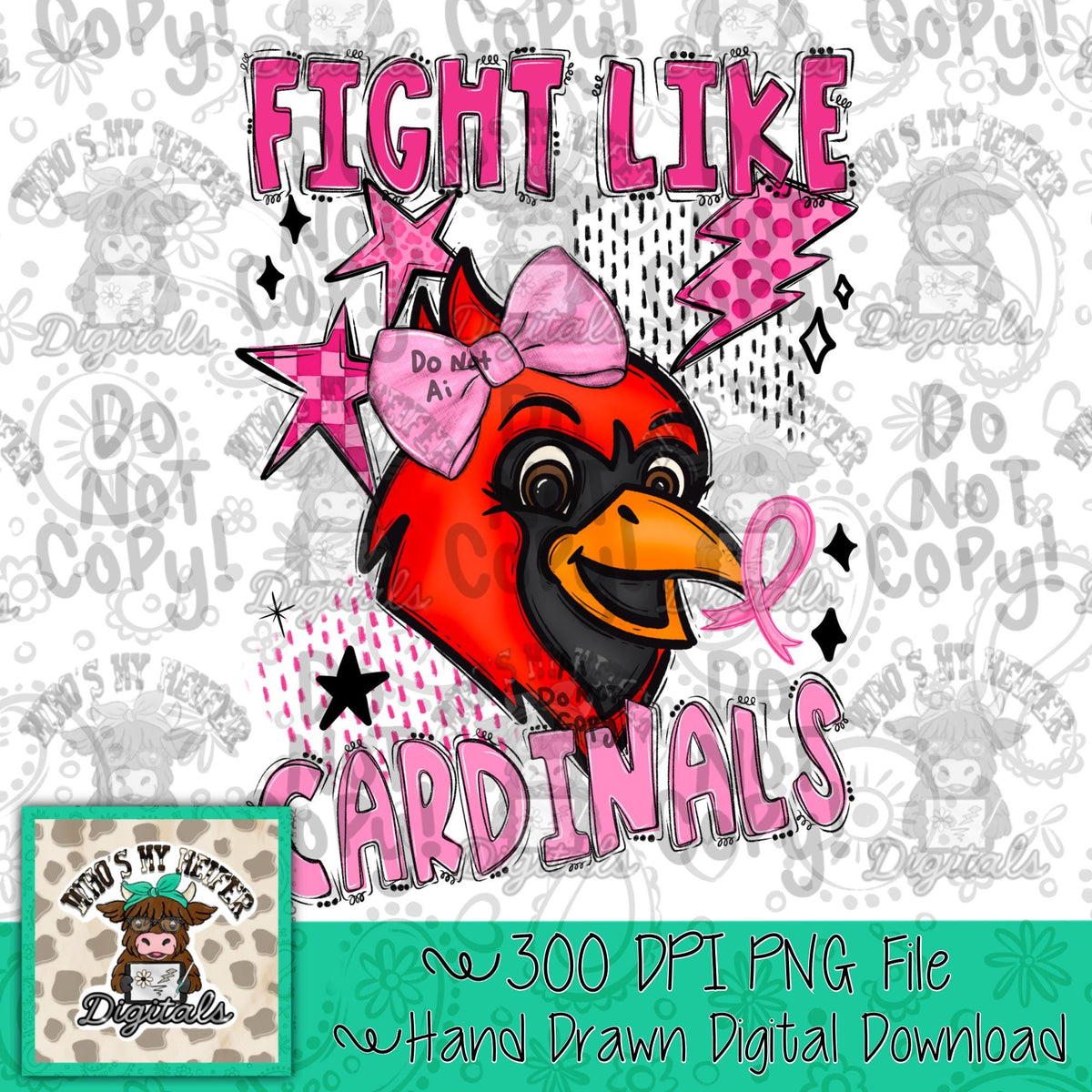 Custom Fight Like Mascot PNG Hand Drawn Retro Pink Out Mascot with Bow & Doodle Sublimation PNG Game Day Shirt Design School Spirit Mascot