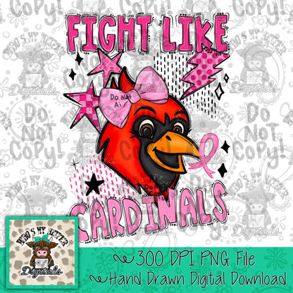 Custom Fight Like Mascot PNG Hand Drawn Retro Pink Out Mascot with Bow & Doodle Sublimation PNG Game Day Shirt Design School Spirit Mascot