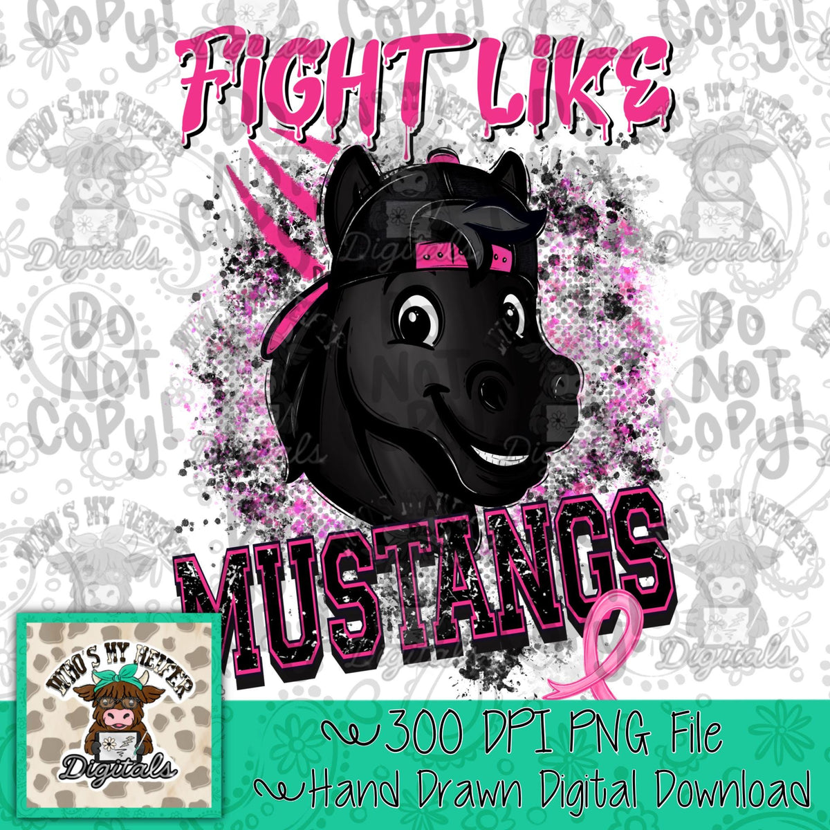 Custom Fight Like Mascot PNG Hand Drawn Retro Pink Out Mascot with Hat Sublimation File Breast Cancer Awareness School Spirit Mascot DTF