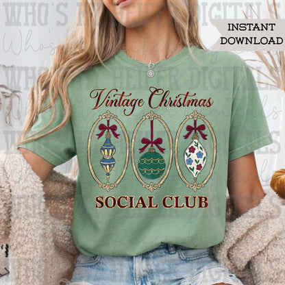 Vintage Christmas Ornament Trio PNG Hand Drawn Ornament Antique Frame Sublimation File Woman Shirt Design Whimsical Holiday Digital Art