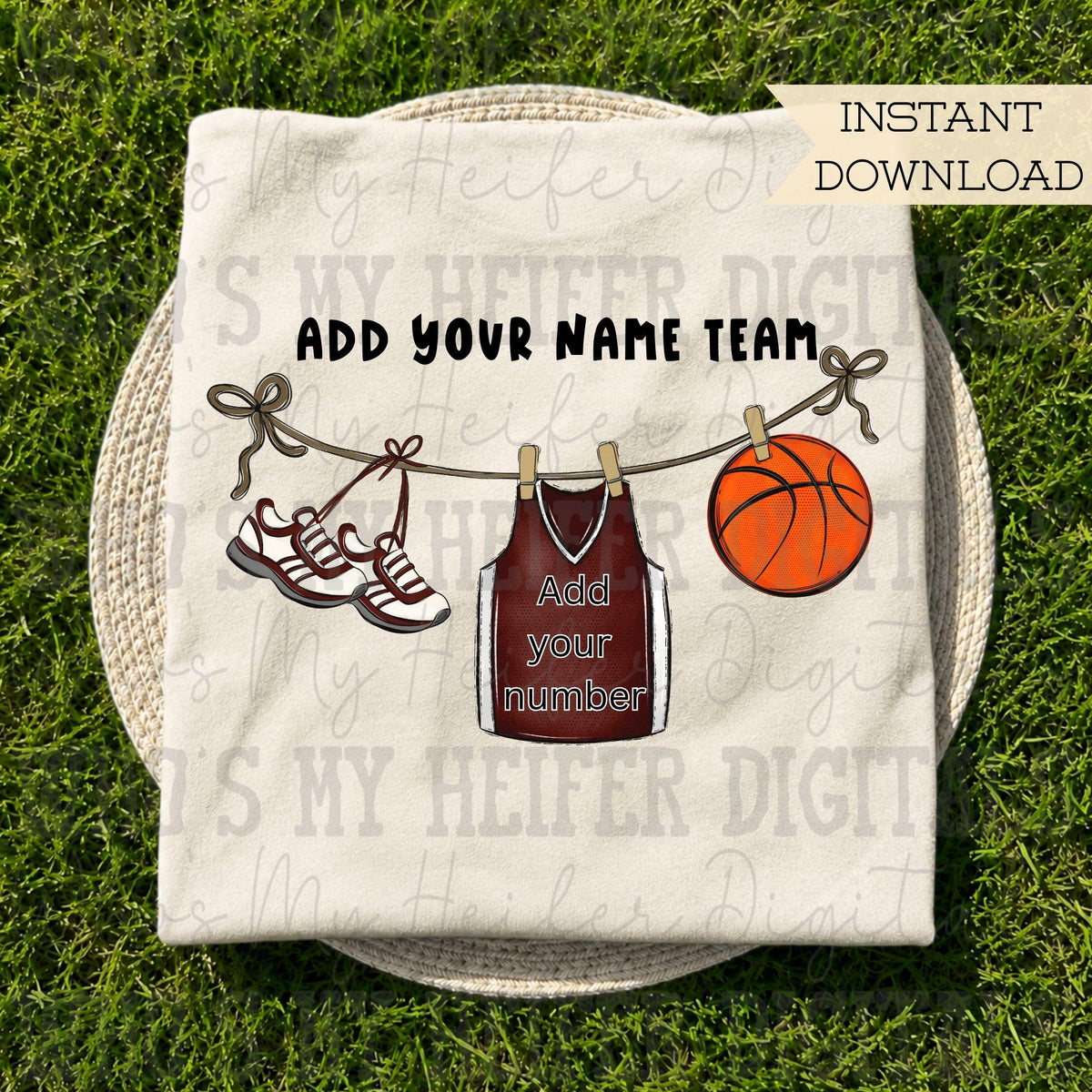 Maroon Clothesline Basketball PNG Hand Drawn Basketball Jersey Sublimation File Customizable Game Day Shirt Design School Spirit Digital Art