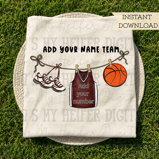 Maroon Clothesline Basketball PNG Hand Drawn Basketball Jersey Sublimation File Customizable Game Day Shirt Design School Spirit Digital Art