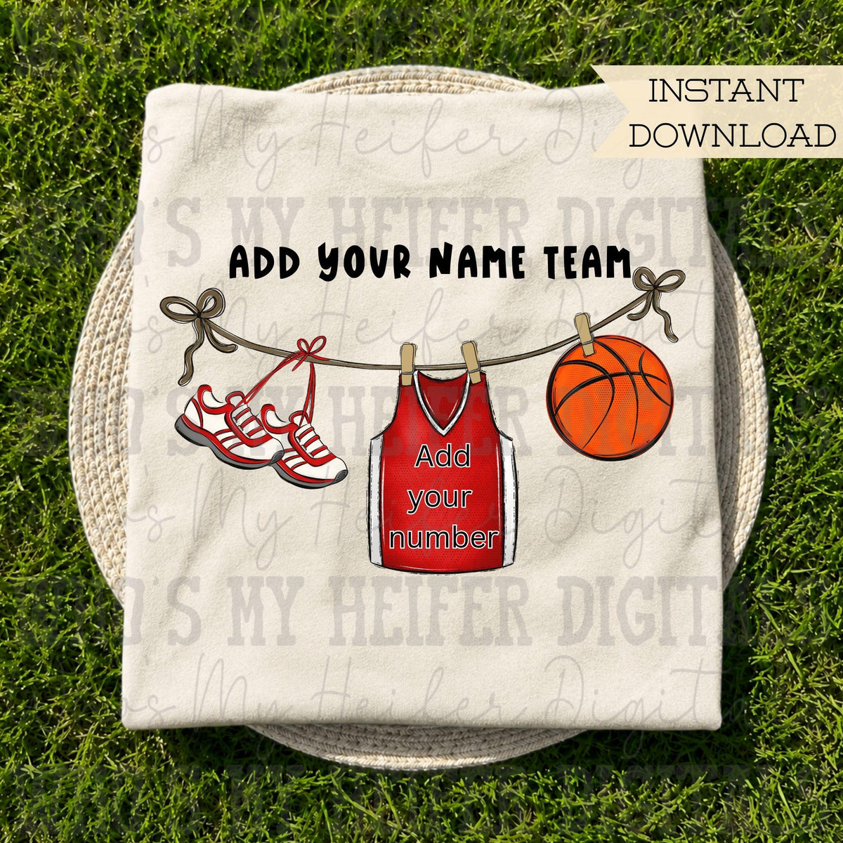 Red Clothesline Basketball PNG Hand Drawn Basketball Jersey Sublimation File Customizable Game Day Shirt Design School Spirit Digital Art
