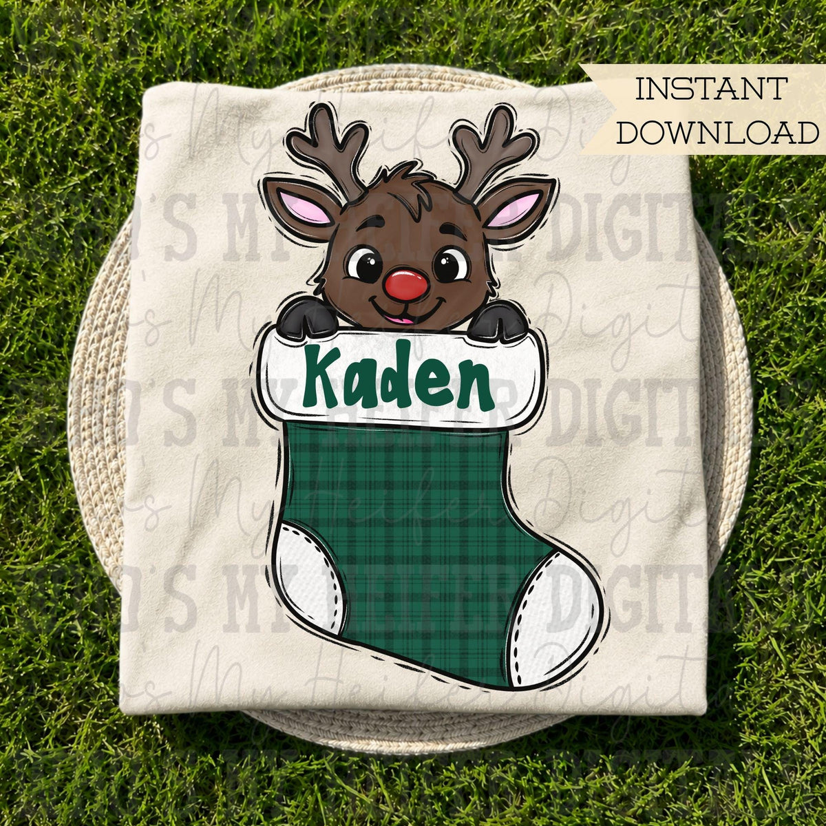 Boy Reindeer PNG Hand Drawn Deer in Stocking Sublimation File Kid Christmas Shirt Design Customizable Christmas Doodle Art