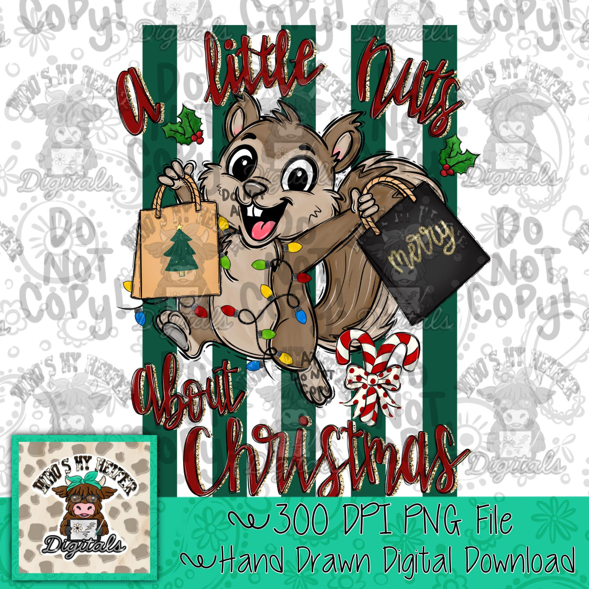 Black Friday Shopper Squirrel PNG Hand Drawn Crazy Christmas Squirrel Sublimation File Women Shirt Design Nuts About Christmas Doodle Art