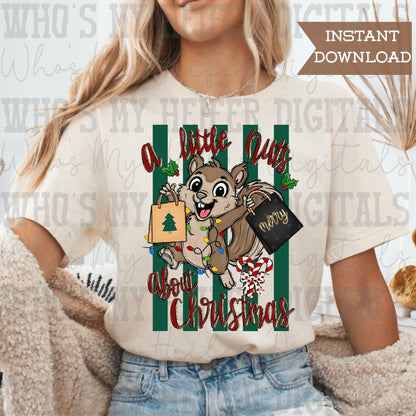 Black Friday Shopper Squirrel PNG Hand Drawn Crazy Christmas Squirrel Sublimation File Women Shirt Design Nuts About Christmas Doodle Art